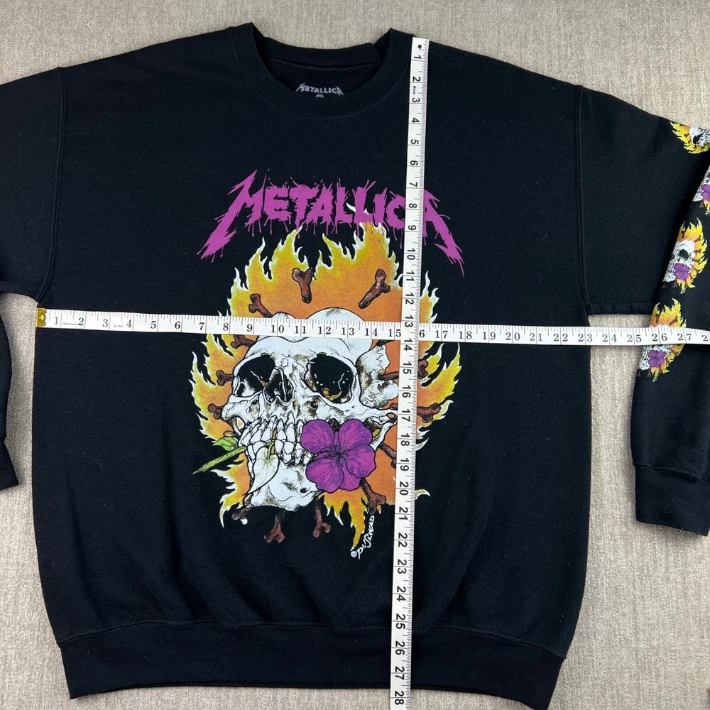 Metallica Sweatshirt Mens Large Black Pushead Skull Flame Graphic Band Pullover